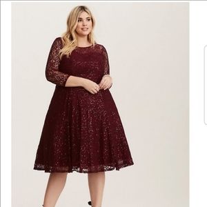 Merlot Lace Sequin Skater Dress